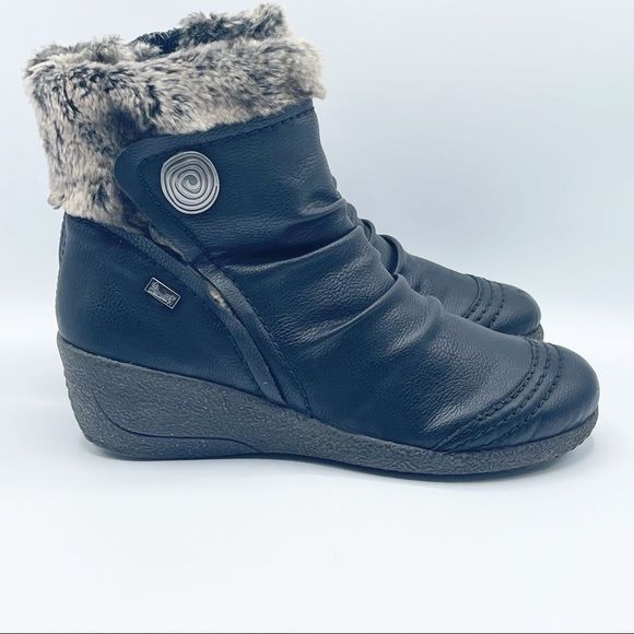Rieker Faux Fur Wedge Black Booties Size 8 - Picture 5 of 14